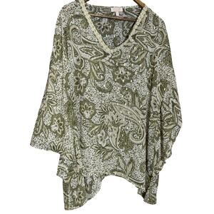 Stitch By Chennault Artsy‎ Sheer, Size XL-Boho Chic Fairy Paisley Green Gold